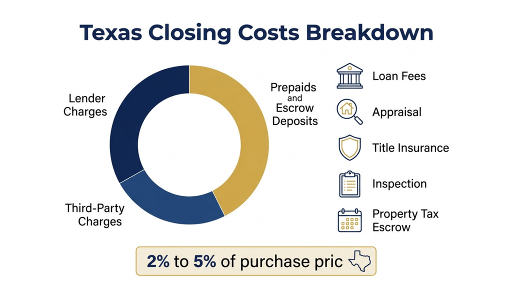 Infographic showing average closing costs in Texas for buyer by category